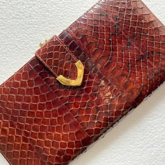 NIB  Vintage Lizard Skin Burgundy Brown Long Wallet w Coin Compartment - Picture 3 of 13